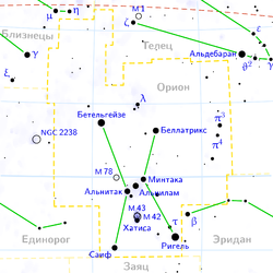 Орион на звездной карте